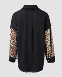 Pocketed Leopard-Print Paneled Coat