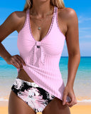 Two-Piece Chest Pleated Triangle Print Tankini