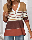 V-Neck Striped Color Block Top