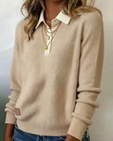 Lapel Patchwork Pullover Jumper