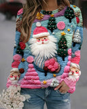 Christmas Tree & Santa Claus Printed Hoodie