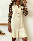 Lapel Buttoned Leopard Print Dress
