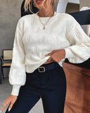 Lantern Sleeve Jacquard Crew Neck Sweater