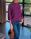 High-Necked Elegant Three-Quarter Sleeve Pullover