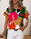 Round Neck Colorful Print Short Sleeve T-Shirt