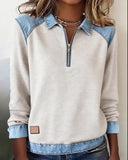 Lapel Denim Patchwork Top