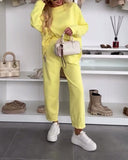 Casual Solid Color Long-Sleeved Straight Pants Suit