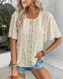 Round Neck Solid Color Hollow Blouse