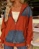 Denim Patchwork Hooded Sweatshirt Jacket
