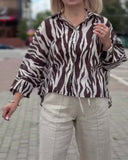 Casual Loose Fit Zebra Print Blouse