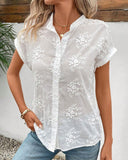Stand Collar Solid Color Short Sleeve Shirt