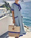 Casual Contrast Ribbon Dress