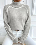 Turtleneck Fashionable Contrast Color Sweater