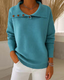 Buttoned Lapel Fashion Sweater