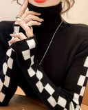 Turtleneck Slim-Fit Plaid Basic Sweater