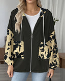 Drawstring Hooded Printed Sweatshirt Coat