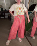 Drawstring Striped Wide-Leg Pants