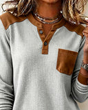 Waffle Casual Color Block Sweatshirt