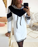 Casual Hooded Long Sleeve Contrast Color Dress