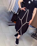 Contrast Color Short Sleeve Print Dress