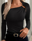 Fashion Slant Neck Long Sleeve Top