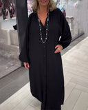 Lantern Sleeve Loose Button Dress