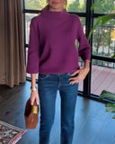 High-Necked Elegant Three-Quarter Sleeve Pullover
