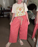 Drawstring Striped Wide-Leg Pants