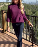 High-Necked Elegant Three-Quarter Sleeve Pullover