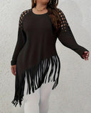 Chic Long Sleeve Tassel Hollow-Out Top