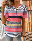 Half-Zip Striped Multicolor T-Shirt