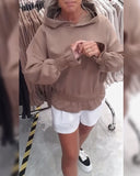 Hooded Shirred Long-Sleeved Ruffle Trim Sweatshirt