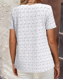 Wide Collar Hollow Lace Short-Sleeved T-Shirt
