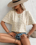 Round Neck Solid Color Hollow Blouse