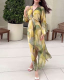Elegant Long-Sleeved Printed Dress