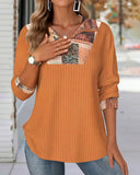 Leaves Print Half Zipper Top