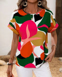 Round Neck Colorful Print Short Sleeve T-Shirt