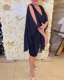 Contrast Color V-Neck Off-The-Shoulder Dress