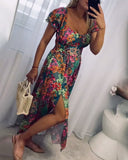 Sexy Floral Short Sleeve Maxi Dress