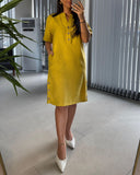 V-Neck Short-Sleeved Button-Down Shift Dress