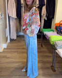 V-Neck Floral Colorful Print Blouse