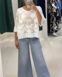 Solid Color Three Quarter Sleeve Blouse