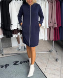 Long-Sleeved Zipper Stand Collar Sports Dress