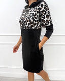 Hooded Leopard Print Sweatshirt Dress