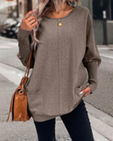 Loose-Fit Batwing-Sleeve Sweater with Pockets