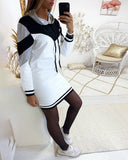 Casual Hooded Long Sleeve Contrast Color Dress