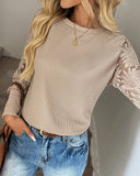 Lace Crochet Splicing Long Sleeve Top