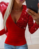 Deep V-neck patchwork top