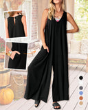 Sleeveless Solid Color Wide-Leg Jumpsuit