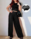 Casual Short-Sleeved Wide-Leg Pants Suit